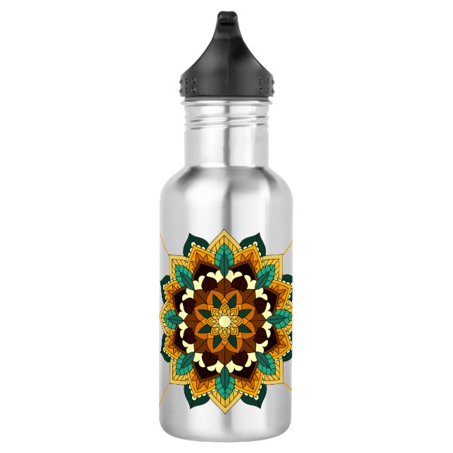 Botella De Agua Patrón Mandala 02 en amarillo y marrón (Derecha)