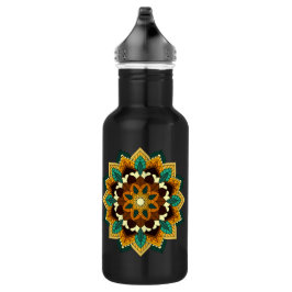 Botella De Agua Patrón Mandala 02 en amarillo y marrón