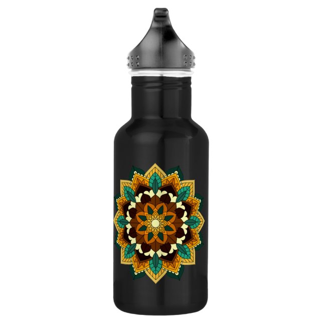 Botella De Agua Patrón Mandala 02 en amarillo y marrón (Derecha)