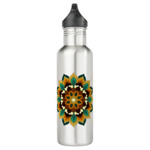 Botella De Agua Patrón Mandala 02 en blanco y amarillo 710 Ml de a