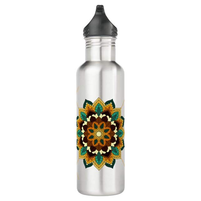 Botella De Agua Patrón Mandala 02 en blanco y amarillo 710 Ml de a (Derecha)