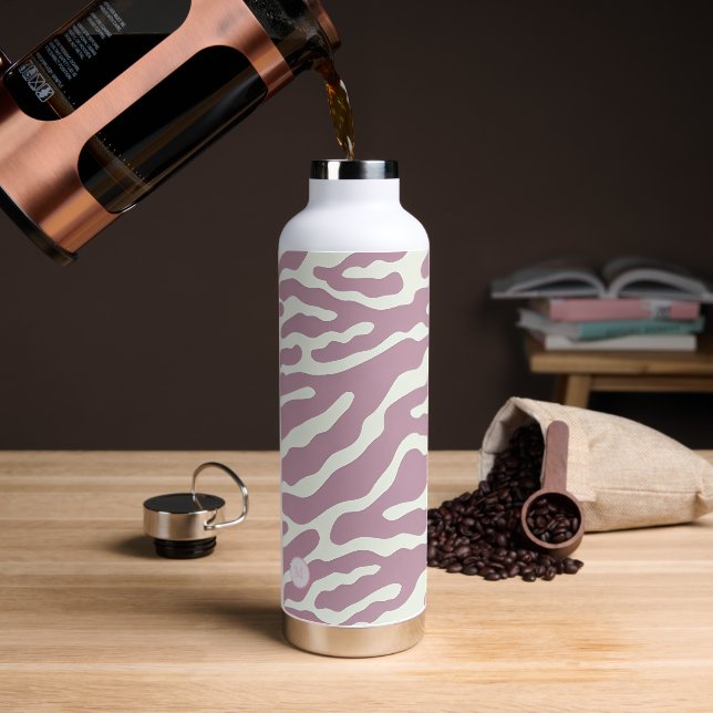 Botella De Agua Patrón moderno abstracto de líneas onduladas rosa  (Café)