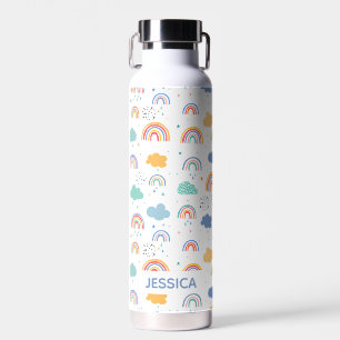 Botella De Agua Patrón moderno de arcos de lluvia y nubes personal