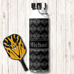 Botella De Agua Patrón moderno de baloncesto gris negro monograma