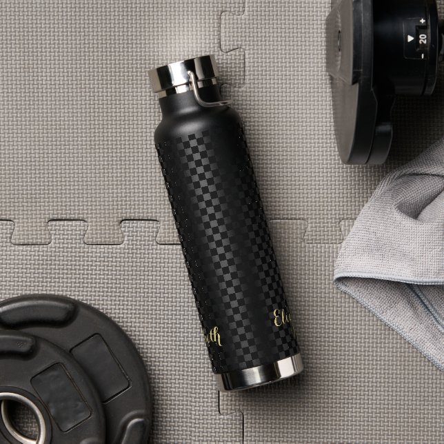 Botella De Agua Patrón negro monogramado de personalizado (Gimnasio)