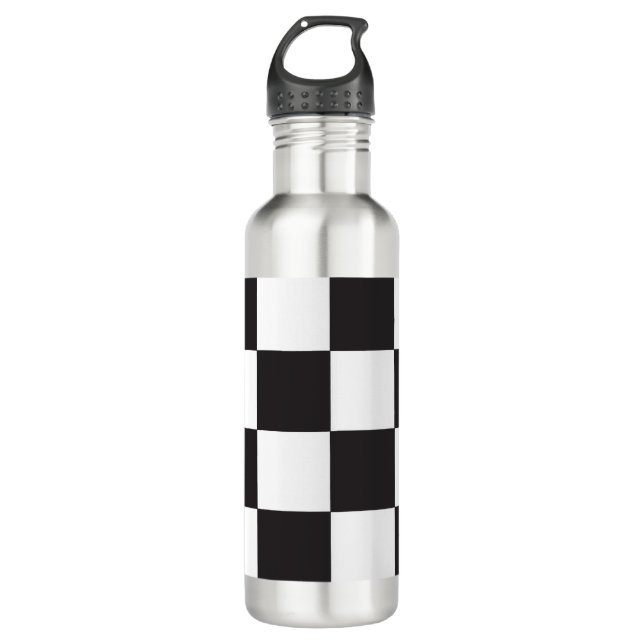 Botella De Agua Patrón negro y blanco de verificación (Anverso)