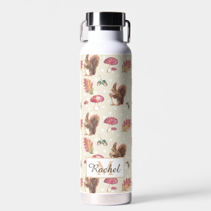 Botella De Agua Patrón otoño de ardillas y taburetes personalizado