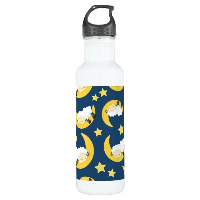 Botella De Agua Patrón ovino, oveja durmiente, luna, estrellas (Anverso)