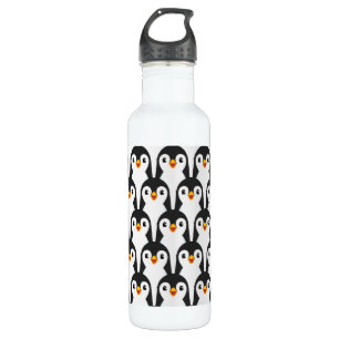 Botella De Agua Patrón Pingüino Blanco y Negro Moderno