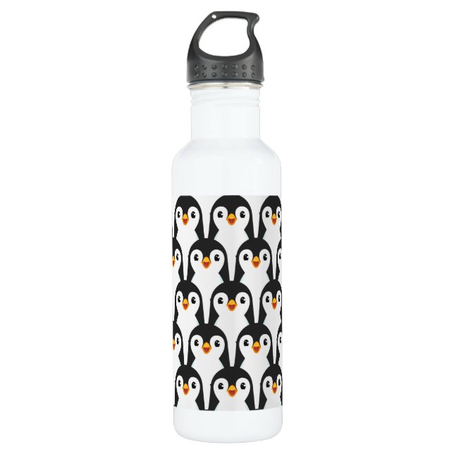 Botella De Agua Patrón Pingüino Blanco y Negro Moderno (Anverso)