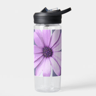 Botella De Agua patrón rayado con margaritas moradas