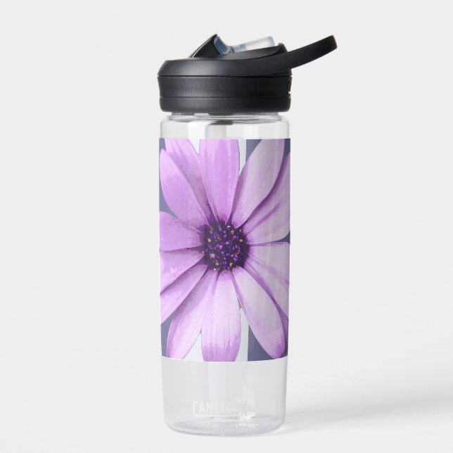 Botella De Agua patrón rayado con margaritas moradas (Izquierdo)