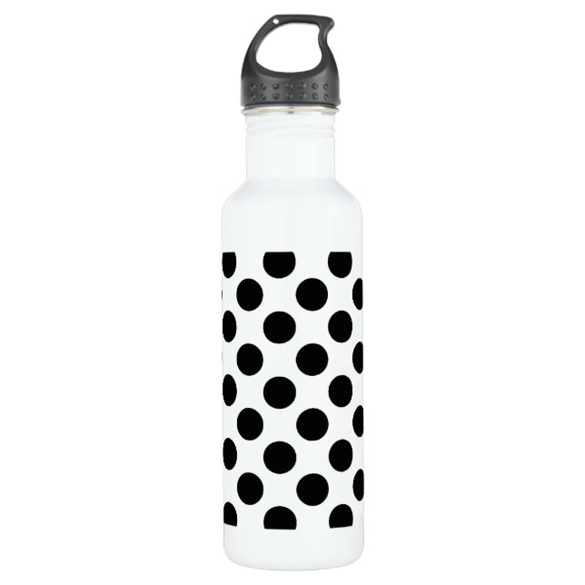 Botella De Agua Patrón retro de puntos de polka negro (Anverso)