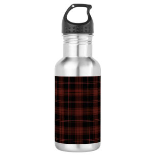 Botella De Agua Patrón rojo cálido, negro plateado (Tartán)