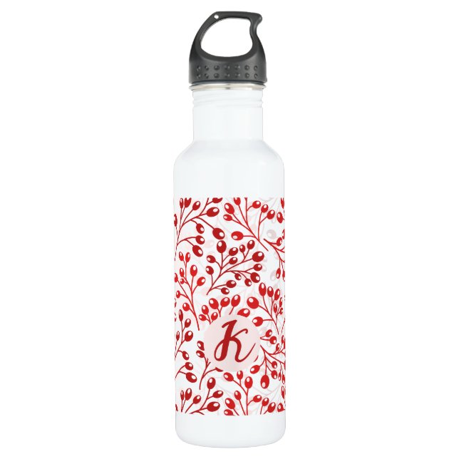 Botella De Agua Patrón rojo flojo Moderno Elegante Monogramado (Anverso)