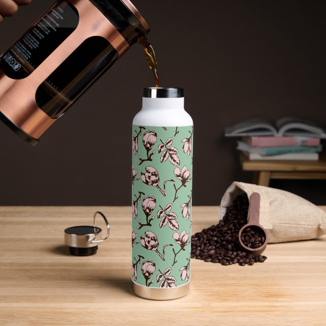 Botella De Agua Patrón sin foco con brotes de flores de los árbole (Café)