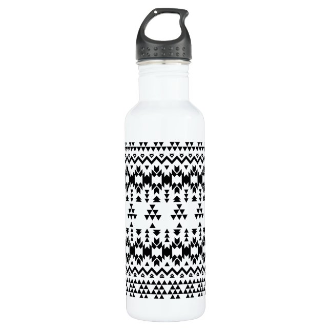 Botella De Agua Patrón vectorial geométrico azteca blanco y negro (Anverso)