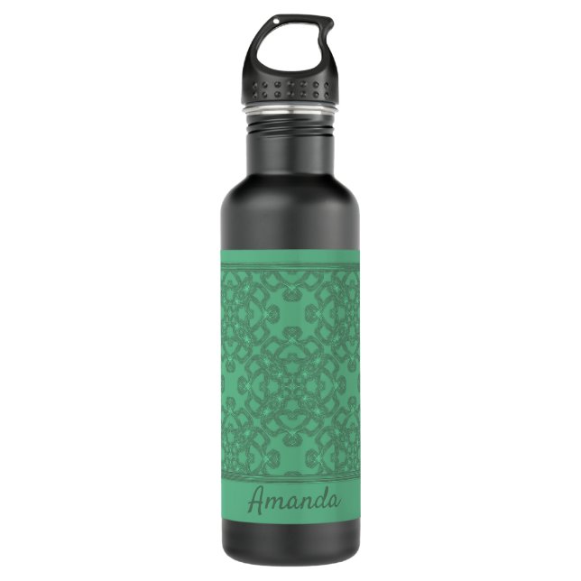 Botella De Agua Patrón verde de menta personalizado (Anverso)