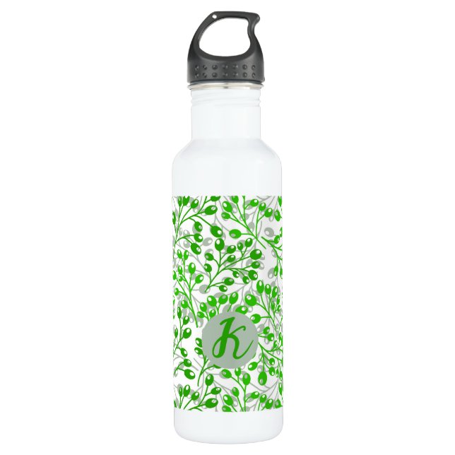 Botella De Agua Patrón verde flojo Moderno Elegante Monogramado (Anverso)