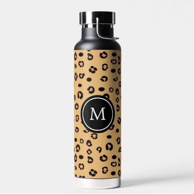 Botella De Agua Patrón y monograma de leopardo moderno (Izquierdo)