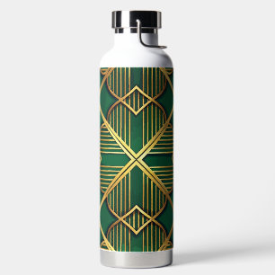 BOTELLA DE AGUA PATRONES ART DÉCO IRLANDESES VERDES Y DORADOS