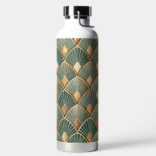 BOTELLA DE AGUA PATRONES DE ARTE DECO VERDE Y ORO