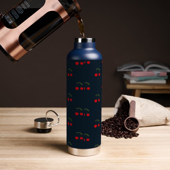 Botella De Agua Patrones de cerezo modernos rústicos  (Café)