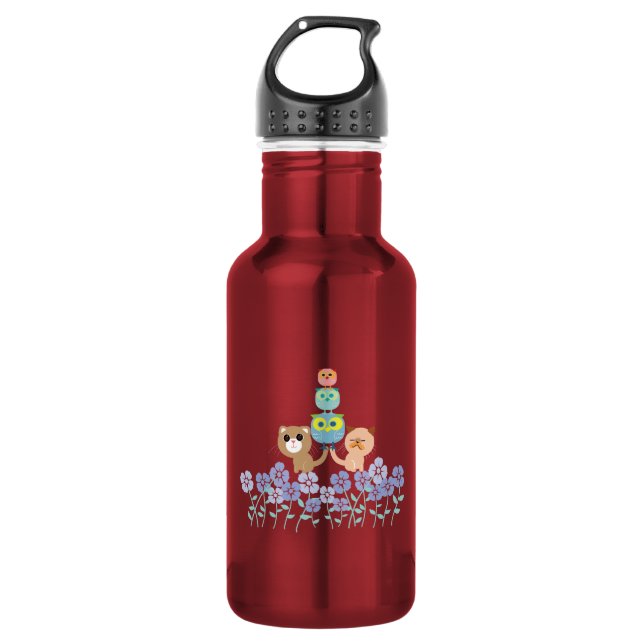 Botella De Agua Patrones de gatos y búhos (Anverso)