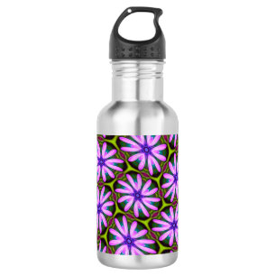 Botella De Agua Patrones margueritas púrpura