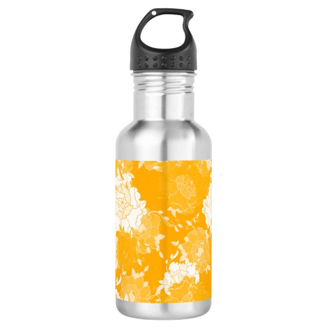 Botella De Agua Patrones rojos florales japoneses. (Anverso)