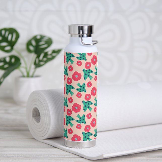 Botella De Agua Pattern_8_camellia y bird_2 (Yoga)