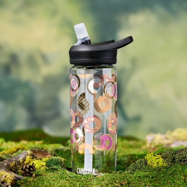 Botella De Agua Pattern Heart Donuts Valentines Pink Water Bottle (Exterior)