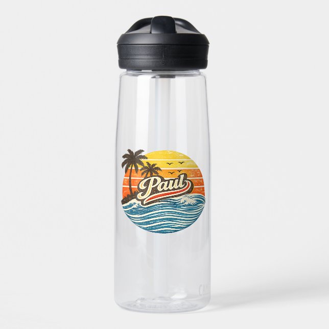 Botella De Agua Paul Retro Sunset Name Design (Delante)