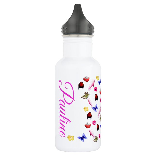 Botella De Agua Pauline, Nombre, Con Conejitos Y Perros, (Izquierda)