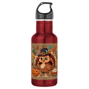Botella De Agua Pavo y calabaza lindos de dibujos animados de Acci
