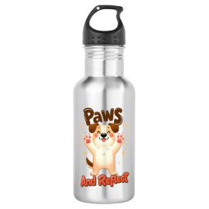 Botella De Agua Paws Y Refleja Perro Cuto