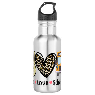 Botella De Agua Paz, amor, autobús escolar