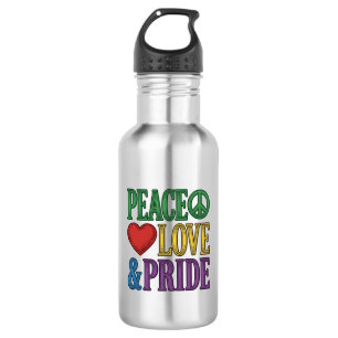 Botella De Agua Paz Amor Orgullo Grabado Vintage Diseño Vectorial_