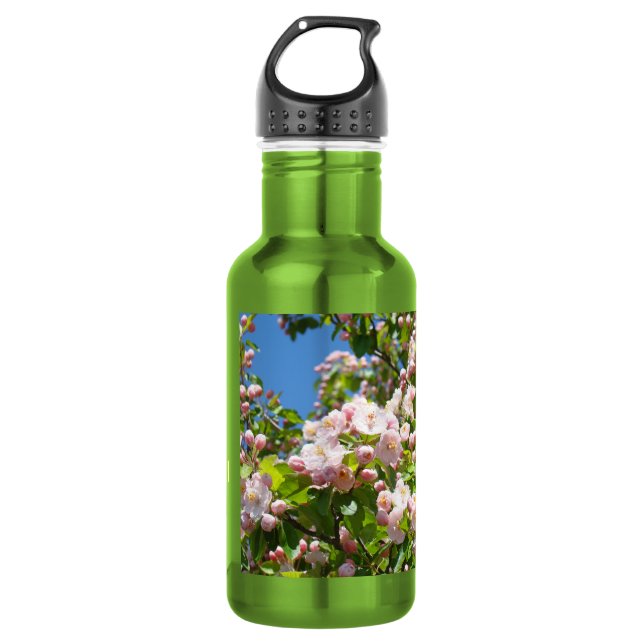 Botella De Agua Paz Amor Voleibol Flores Rosadas (Anverso)