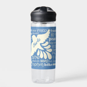 Botella De Agua PEACE en idiomas nombre y color personalizados