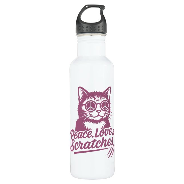 Botella De Agua Peace, Love & Scratches Funny Cat (Anverso)