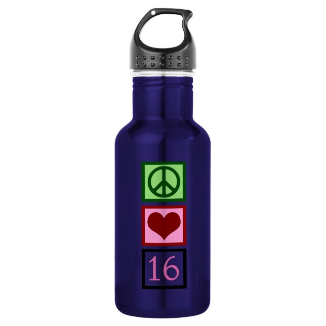 Botella De Agua Peace Love Sweet 16 (Anverso)