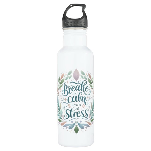 Botella De Agua Peaceful Self‑Care Design “Breathe In Calm” Quote (Anverso)