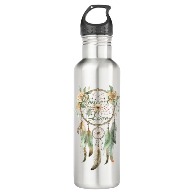 Botella De Agua Peach Floral Green Dream Catcher Peace (Anverso)