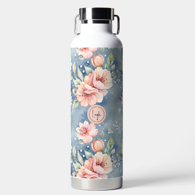 Botella De Agua Peach y Blue Floral (Delantero)
