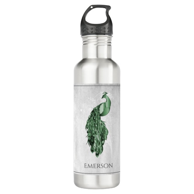 Botella De Agua Peacock elegante verde personalizado (Anverso)