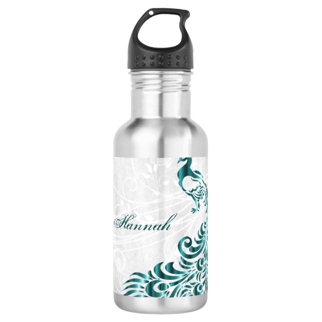 Botella De Agua Peacock verde azulado personalizado (Anverso)