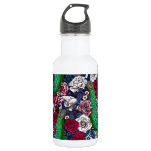 Botella De Agua Peacocks en el jardín rosa