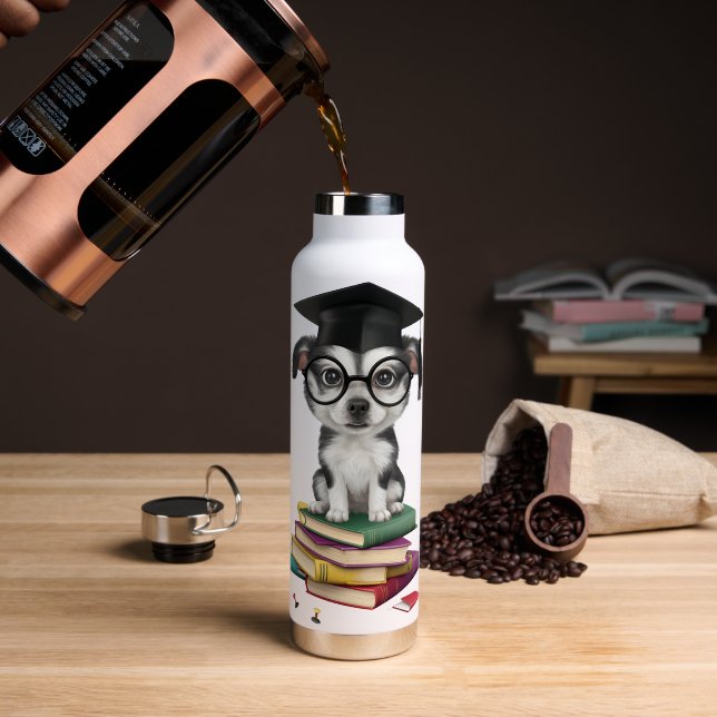Botella De Agua Pegatina de perro de graduación inteligente - Perr (Café (girado))
