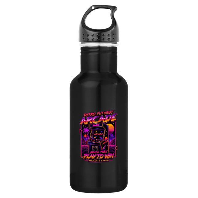 Botella De Agua Pegatina Retro Arcade Synthwave Neon (Anverso)